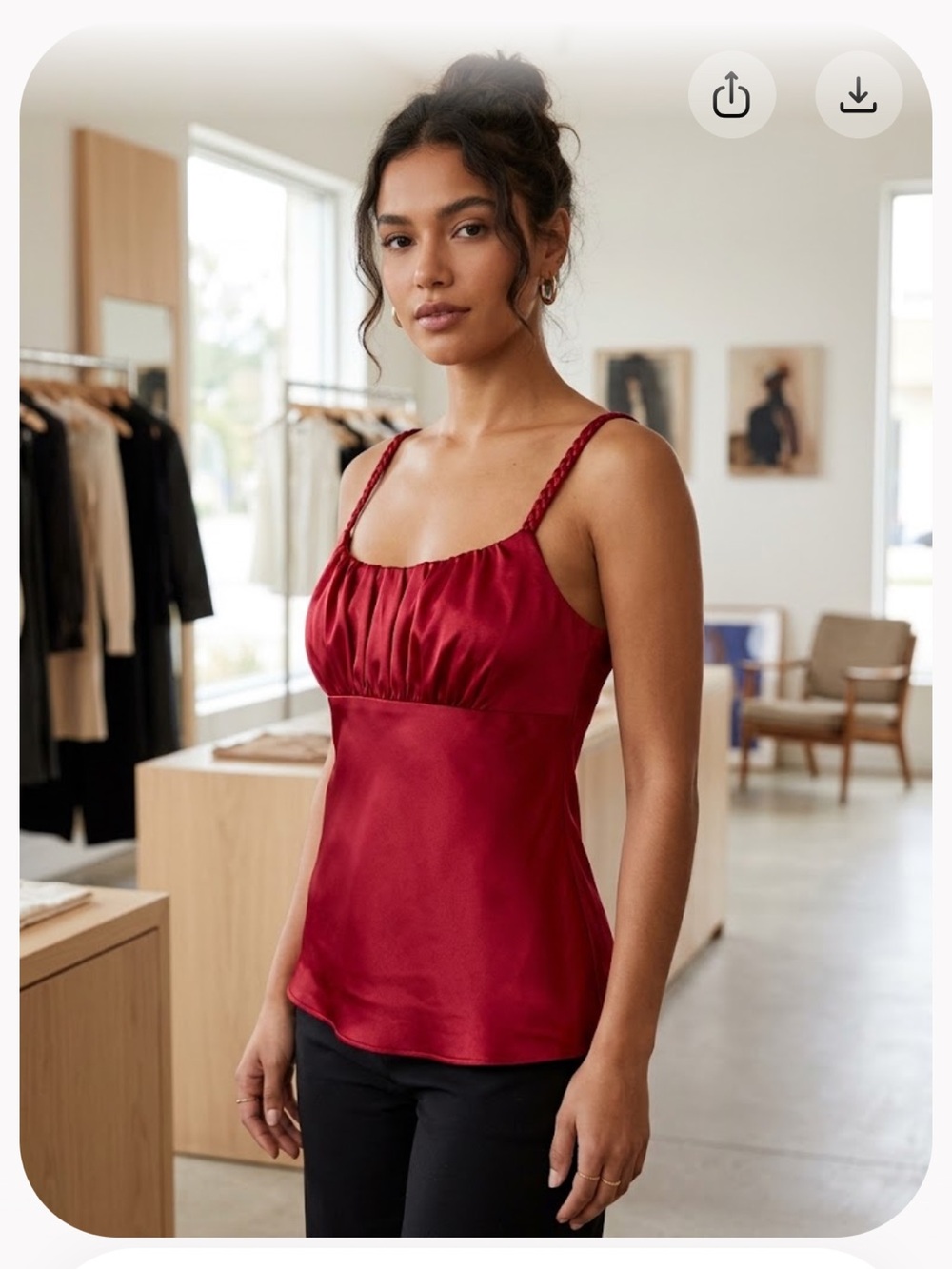 Burgundy Red Satin Camisole with Braided Straps Sz S / XS